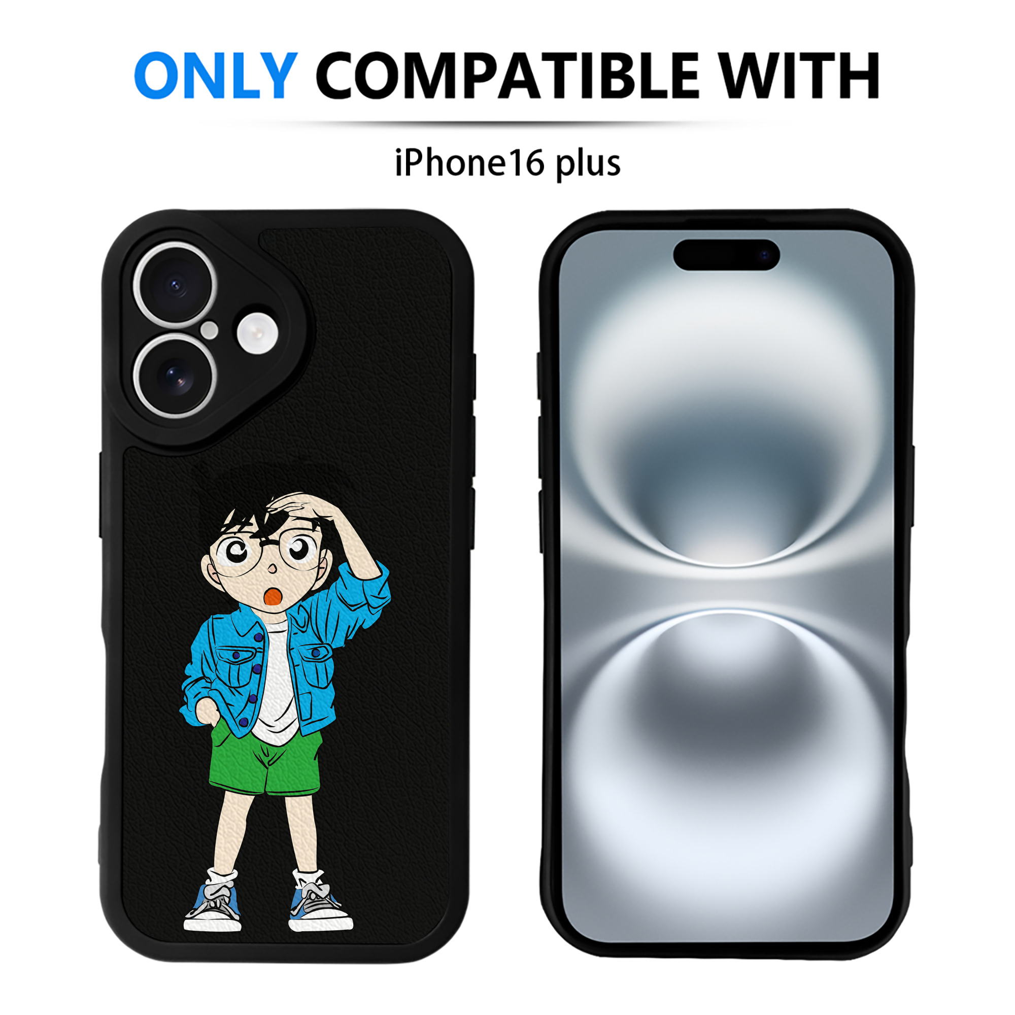 （画像用） 名探偵コナン 江戸川 コナン Detective Conan Conan Edogawa 【iPhone 16シリーズ対応】シリコンスマホケース（レザー調） 材質：シリコン